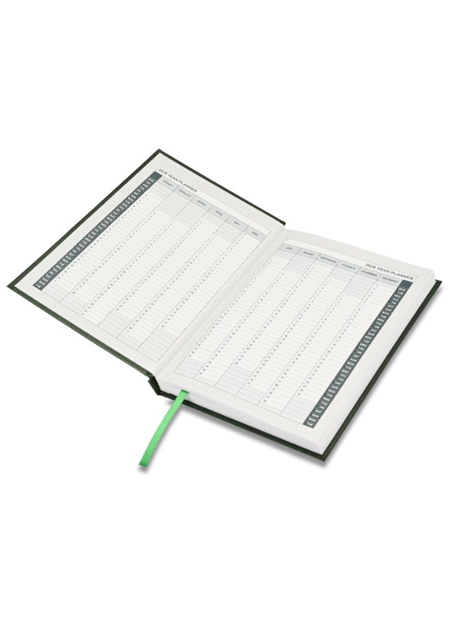 FIS 2026 Diary, A5 Size Diary(148x210mm), Hard Cover Vinyl Materials, Saturday & Sunday Combined, English, 60gsm White Paper, Green Color-FSDI90E26GR - Image 3