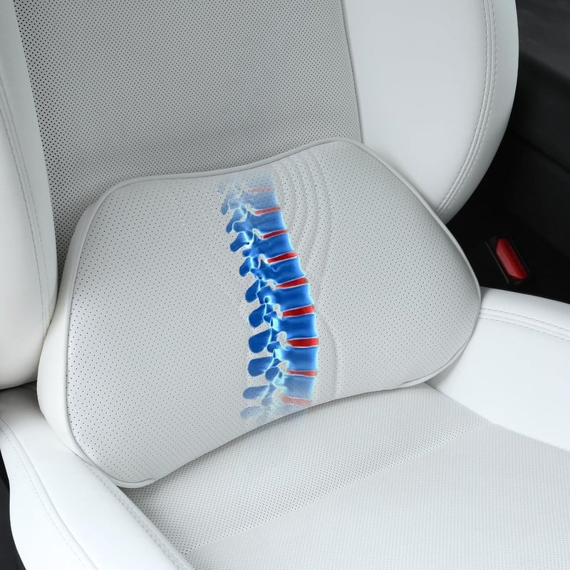 Dapucarin Lumbar Support Pillow for Car Seat and Office Chair - White Memory Foam Cushion for Back Pain Relief - Image 1