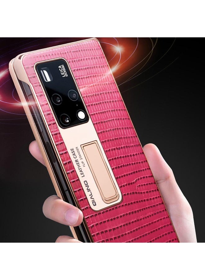 HuHa Case Cover For Huawei Mate X2 QIALINO 2 in 1 Crocodile Pattern Genuine Leather + PC Phone Case(Red) - Image 2