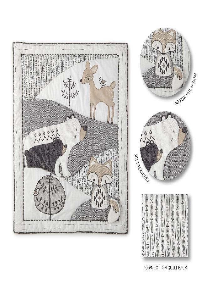 Levtex Home Levtex Baby - Bailey Crib Bed Set - Baby Nursery Set - Charcoal, Taupe, White - Neutral Forest Theme - 5 Piece Set Includes Quilt, Fitted Sheet, Diaper Stacker, Wall Decal & Skirt/Dust Ruffle 