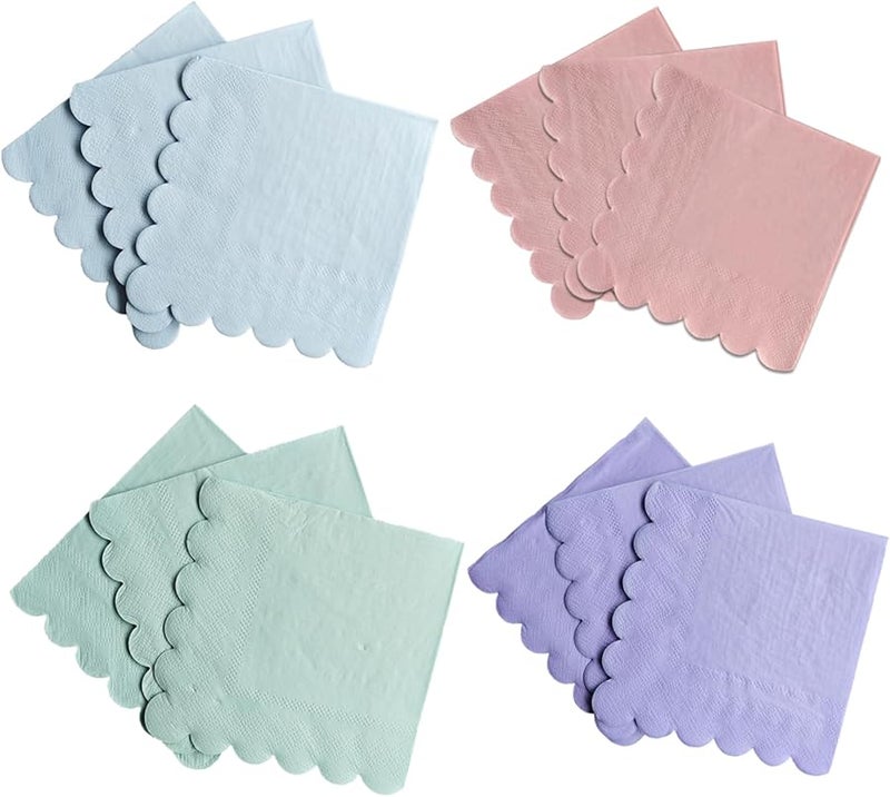 100 قطعة مناديل كوكتيل قابلة للتخلص من لب الخشب ذات حافة متموجة بألوان 4 مقاس 5x5 بوصة لحفلات الزفاف والعشاء - Image 1