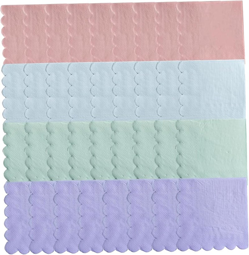 100 قطعة مناديل كوكتيل قابلة للتخلص من لب الخشب ذات حافة متموجة بألوان 4 مقاس 5x5 بوصة لحفلات الزفاف والعشاء - Image 3