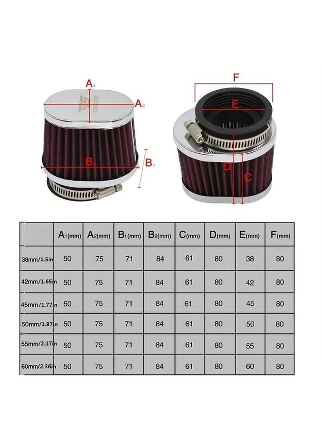 Motorcycle Air Filter 45mm Wine Red Compatible For Various Bike Models - Image 2