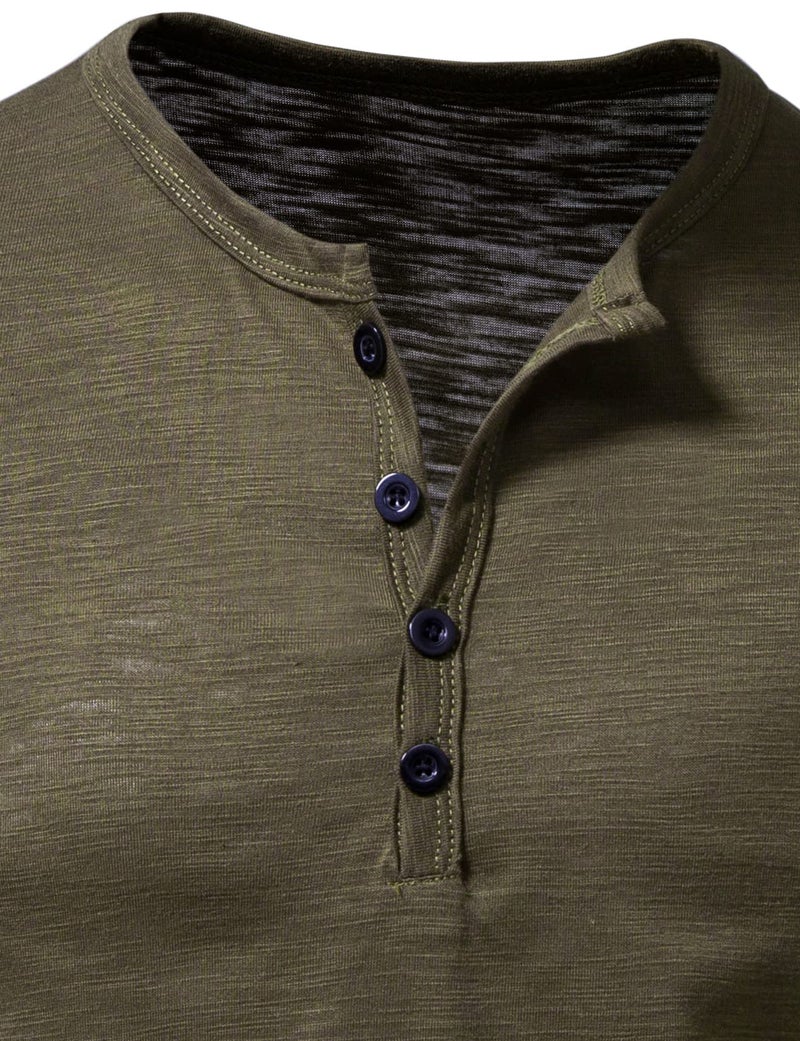 PARKLEES Men's Summer Casual Short Sleeve Henley Shirt Slim Fit 4 Buttons T-Shirts Army Green XX-Large - Image 4