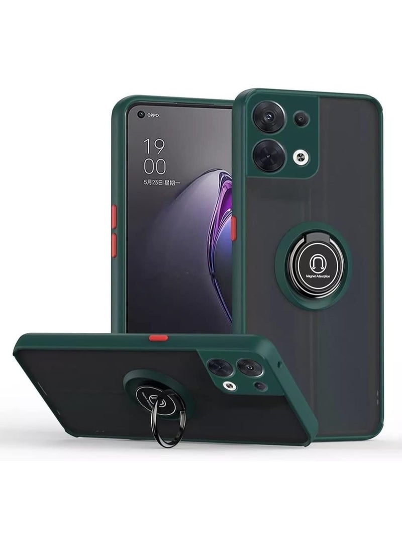 Muzz غطاء أوبو رينو 8 مرن من السيليكون مع حماية للكاميرا وحواف رقيقة شفافة ومضادة للصدمات مع غطاء خلفي غير لامع وقاعدة مغناطيسية دوارة 360 لحامل السيارة لأوبو رينو 8 باللون الأخضر - Image 1