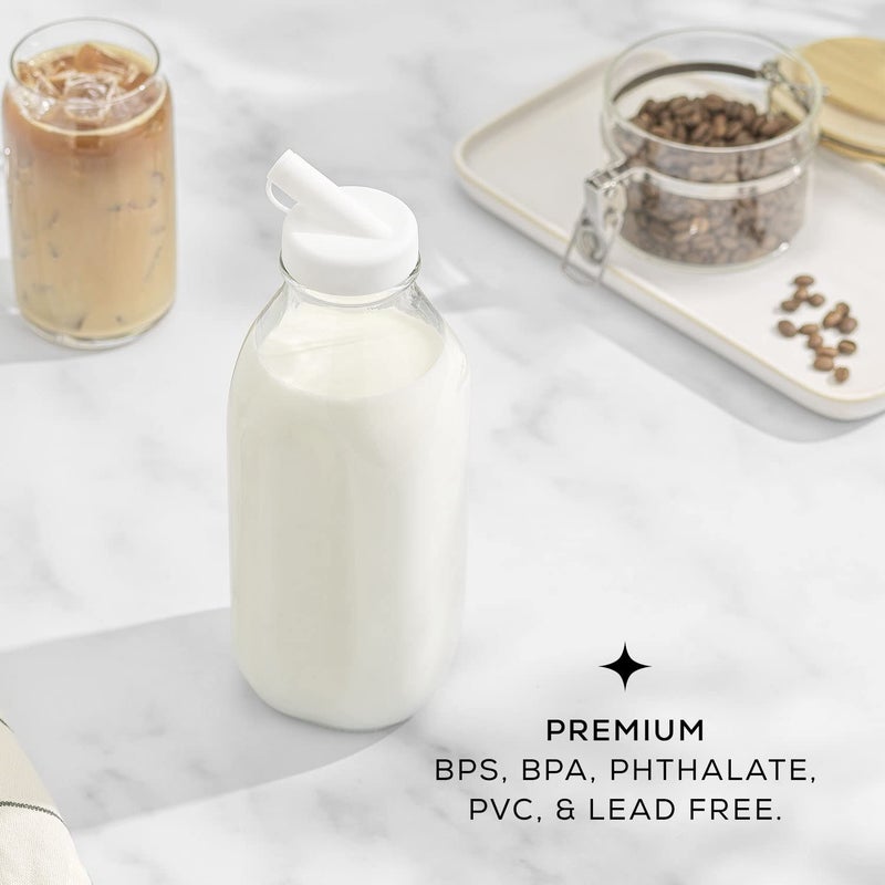 JoyJolt Glass Milk Bottles with Lids and Pourer â€“ 32 Oz, 3 Pack Airtight Heavy Duty Reusable Glass Bottles, Leakproof, BPA-Free, Food Grade, Dishwasher Safe Jug, Pitcher for Milk, Juice, and Water - Image 3