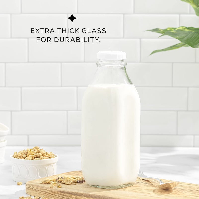 JoyJolt Glass Milk Bottles with Lids and Pourer â€“ 32 Oz, 3 Pack Airtight Heavy Duty Reusable Glass Bottles, Leakproof, BPA-Free, Food Grade, Dishwasher Safe Jug, Pitcher for Milk, Juice, and Water - Image 5