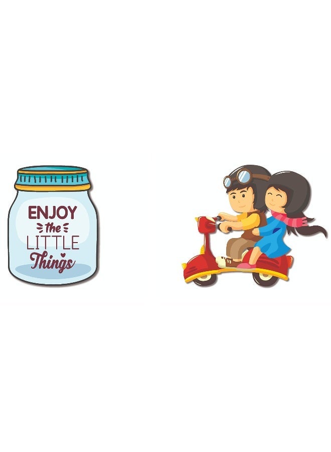 ENJOY THE LITTLE THINGS AND COUPLE RIDE WOODEN FRIDGE MAGNET PACK OF 2 PCS ONE PC EACH DESIGN QUOTES LOVE TRAVEL DECORATIONS AND GIFTS