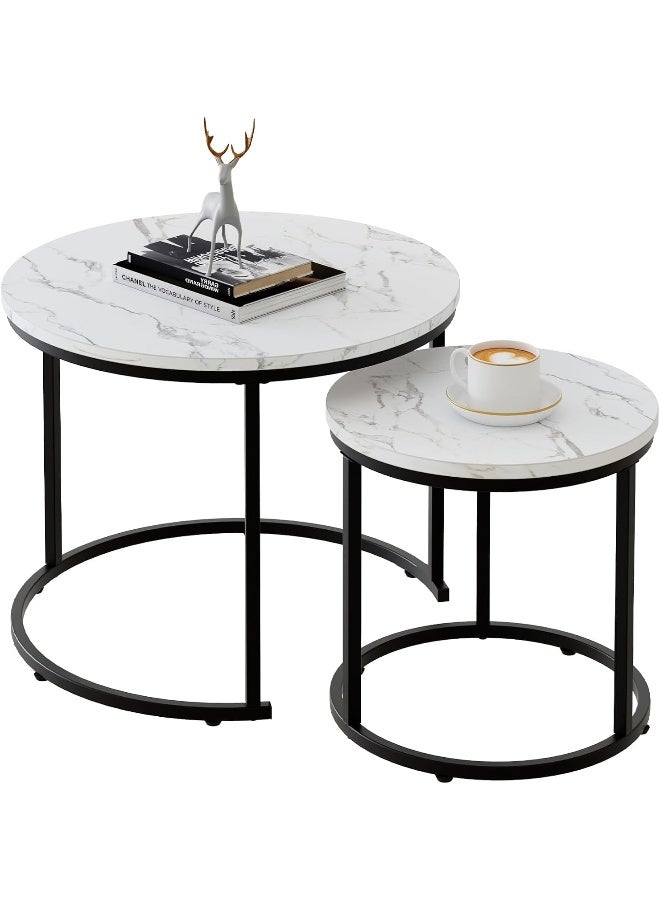 MOMENT Coffee Table Nesting Side Set Of 2 End Table Top Sturdy Metal Frame Wooden Top, Desk Centerpiece Living Room Bedroom Apartment Modern Industrial Simple Nightstand - Image 1