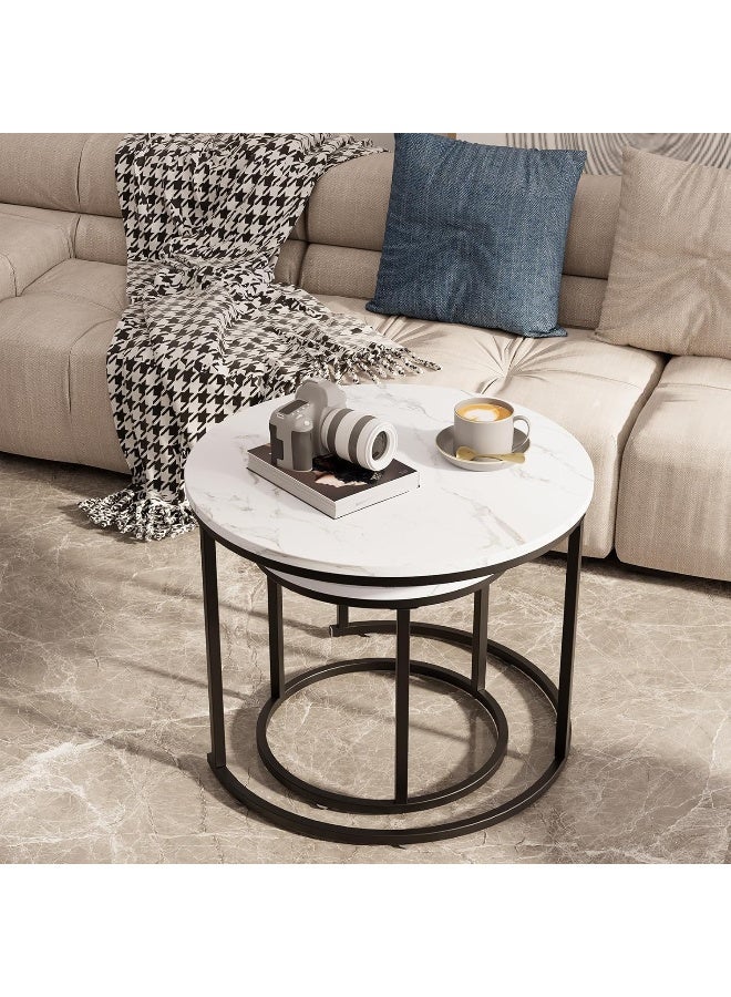 MOMENT Coffee Table Nesting Side Set Of 2 End Table Top Sturdy Metal Frame Wooden Top, Desk Centerpiece Living Room Bedroom Apartment Modern Industrial Simple Nightstand - Image 5