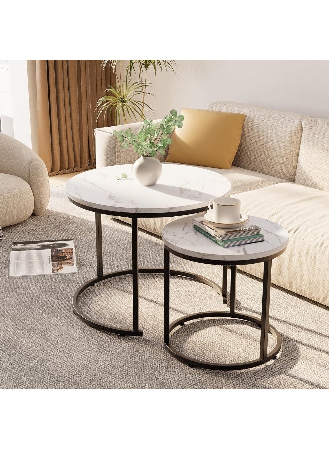 MOMENT Coffee Table Nesting Side Set Of 2 End Table Top Sturdy Metal Frame Wooden Top, Desk Centerpiece Living Room Bedroom Apartment Modern Industrial Simple Nightstand - Image 4