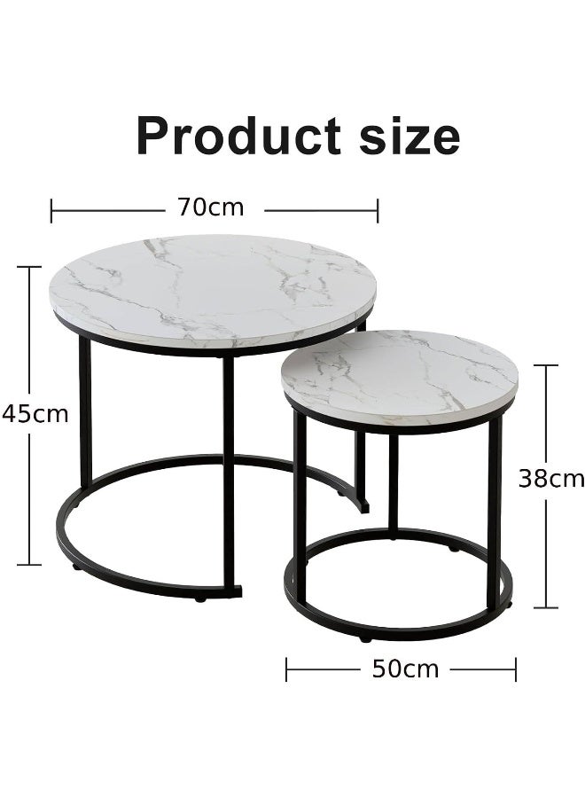 MOMENT Coffee Table Nesting Side Set Of 2 End Table Top Sturdy Metal Frame Wooden Top, Desk Centerpiece Living Room Bedroom Apartment Modern Industrial Simple Nightstand - Image 3