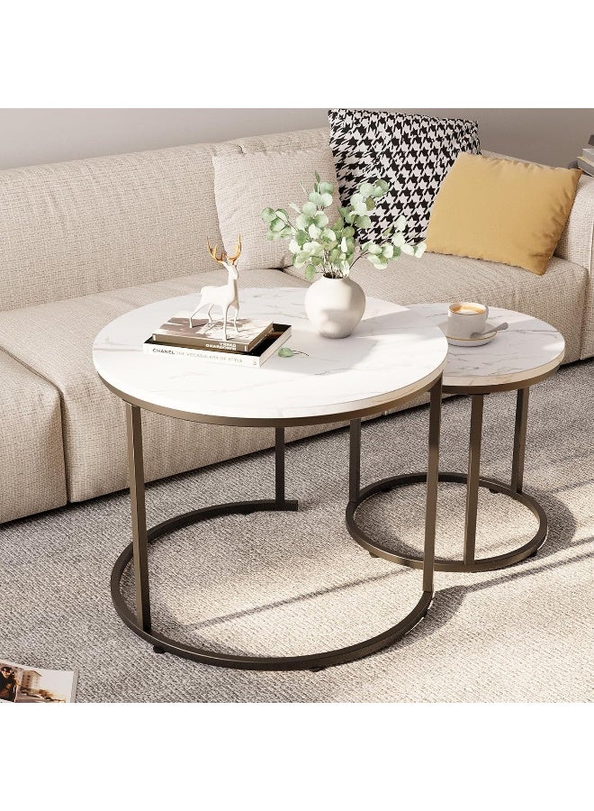 MOMENT Coffee Table Nesting Side Set Of 2 End Table Top Sturdy Metal Frame Wooden Top, Desk Centerpiece Living Room Bedroom Apartment Modern Industrial Simple Nightstand - Image 2