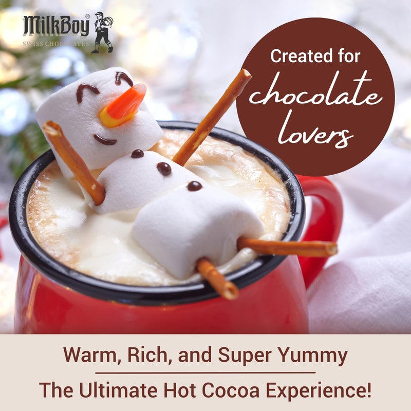 Milkboy Swiss Chocolates Gluten Free Hot Chocolate Mix for Cold or Hot Cocoa - Kosher, Vegan, Gourmet Swiss Chocolate Drink Mix, Made in Switzerland, Rainforest Alliance Certified Cocoa, 12 OZ - Image 4