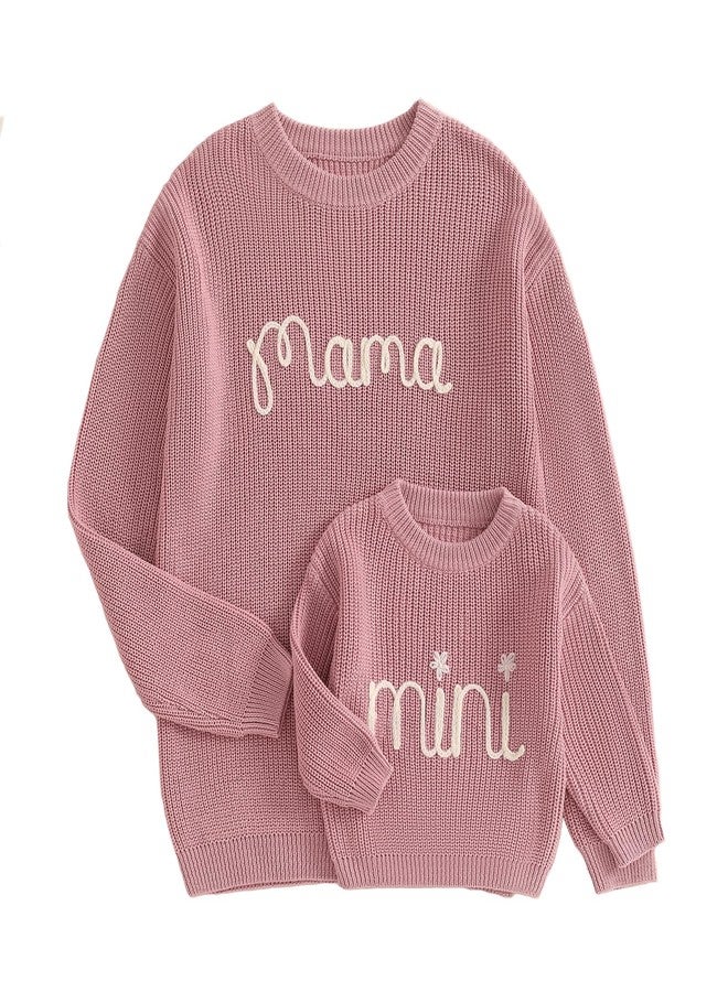 DSORVICD Mommy and Me Outfits Mama and Mini Long Sleeve Knit Sweater Pullover Mother Baby Daughter Matching Outfit Pink - Image 1