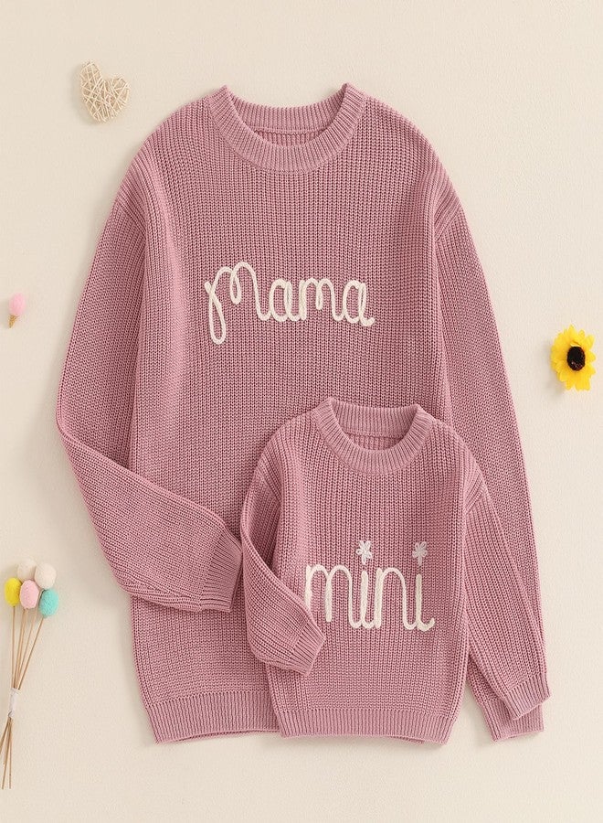 DSORVICD Mommy and Me Outfits Mama and Mini Long Sleeve Knit Sweater Pullover Mother Baby Daughter Matching Outfit Pink - Image 2