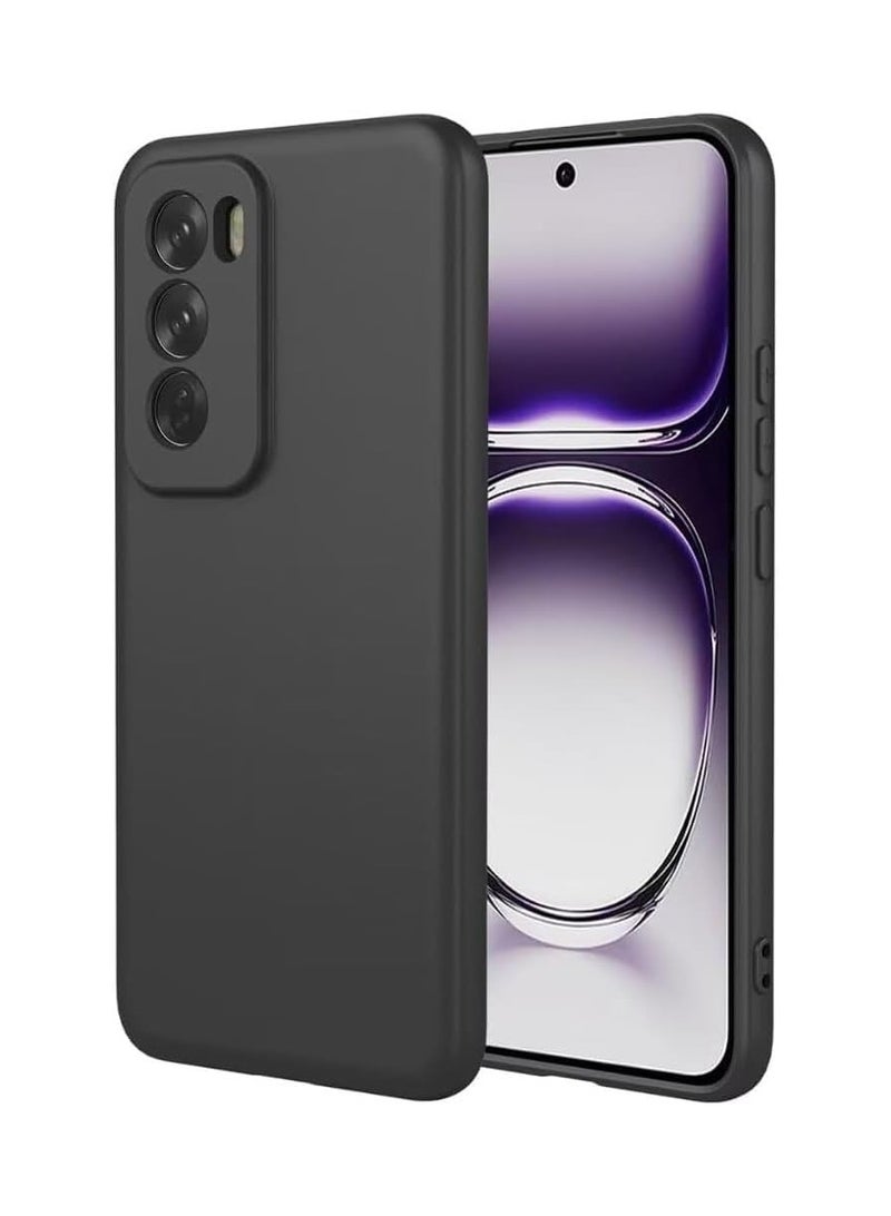 Case for Oppo Reno12 5G, Liquid Gel Rubber Bumper Case with Soft Microfiber Lining Cushion Slim Hard Shell Shockproof Protective Cover for Reno 12 2024 Black