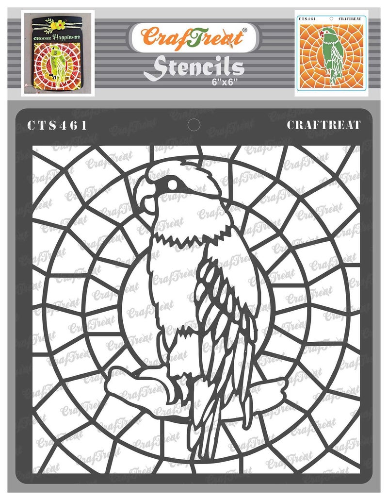 CrafTreat Bird Stencil for Glass Painting - Stained Glass Macau - 6X6 Inches - Reusable DIY Stencils for Painting on Glass - Bird Stencil for Craft Work Stencil Design for Glass - Image 1