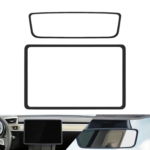 EKUWU 2 PCS Protector Trim Frame Center Screen Edge Frame Rear View Mirror Cover Protector Car Interior Decor Accessories Compatible with Model 3 and Model Y Black - Image 1