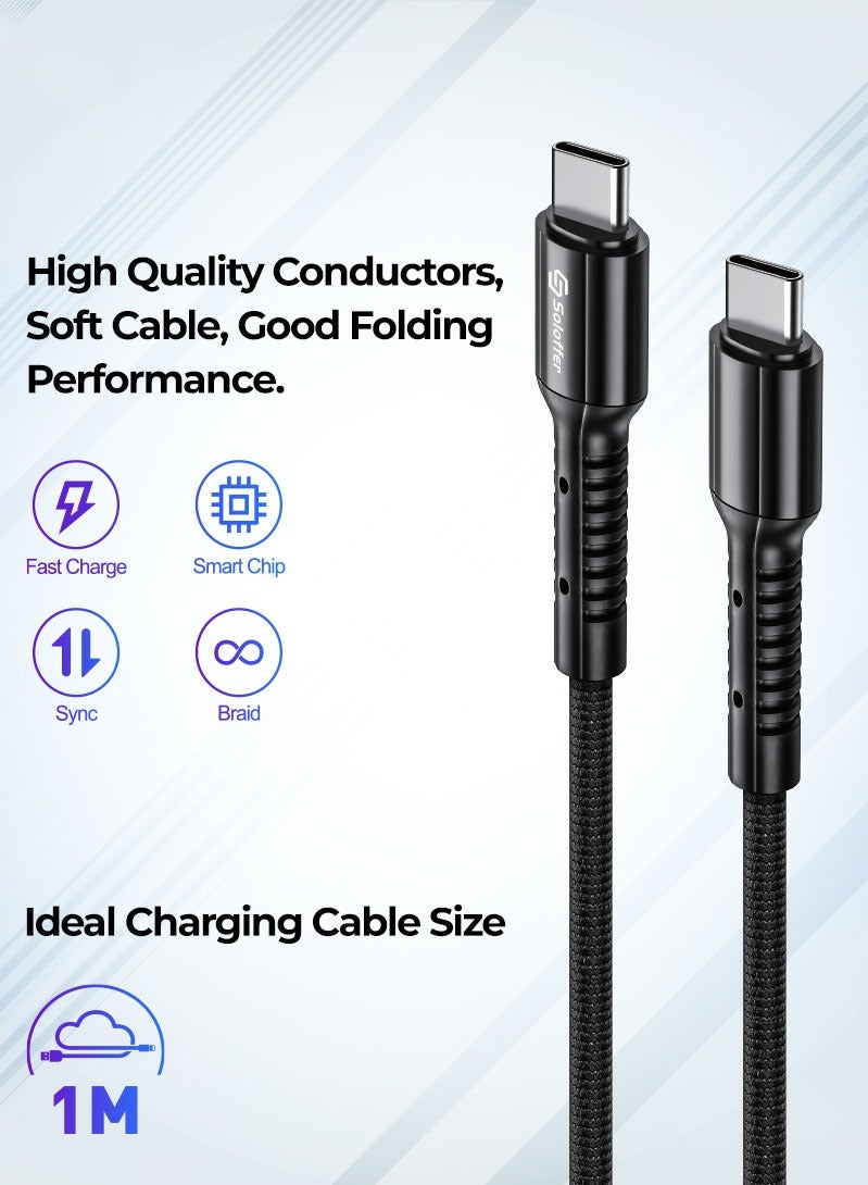 Soloffer USB C Cable, 65W Braided Cord USB-C to USB-C 2.0 Cable Compatible for iPhone 15/15 Plus/15 Pro/15 Pro Max, iPad Pro/Air, MacBook Pro/Air, Galaxy S24 S23 Ultra, Huawei P60, Xiaomi, etc-1M - Image 3