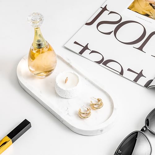 WORHE Natural Marble Vanity Tray Italy Oval Stone Trays for Candles Perfume, Decorative Jewelry Dish for Small Items, Countertop Storage Organizer for Home Bathroom Kitchen Matte Surface White (BH101) - Image 5