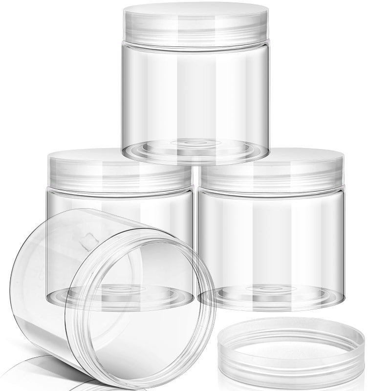 Patelai 4 Pieces Round Wide-mouth Leak Proof Plastic Container Jars with Lids for Travel Storage Makeup Beauty Products Face Creams Oils Salves Ointments DIY Making(8 Ounce,Clear) - Image 1