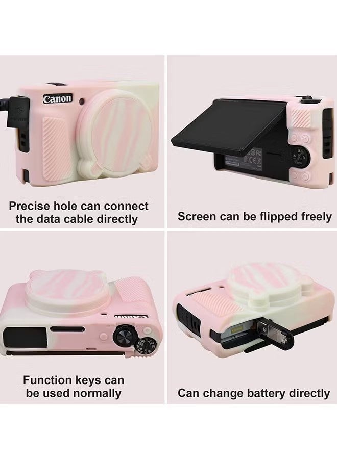 YJ Silicone Protective Case Compatible with Canon PowerShot SX740 SX730 HS Digital Camera, Soft Rubber SX740 HS Protective Cover, Non-Slip and Scratch-Resistant, White and Pink - Image 4