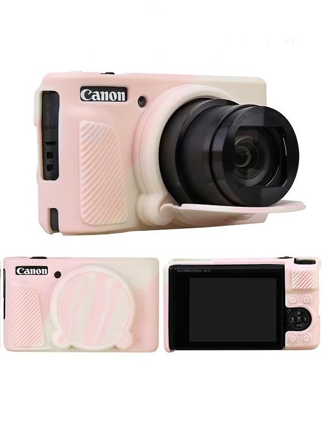YJ Silicone Protective Case Compatible with Canon PowerShot SX740 SX730 HS Digital Camera, Soft Rubber SX740 HS Protective Cover, Non-Slip and Scratch-Resistant, White and Pink - Image 1