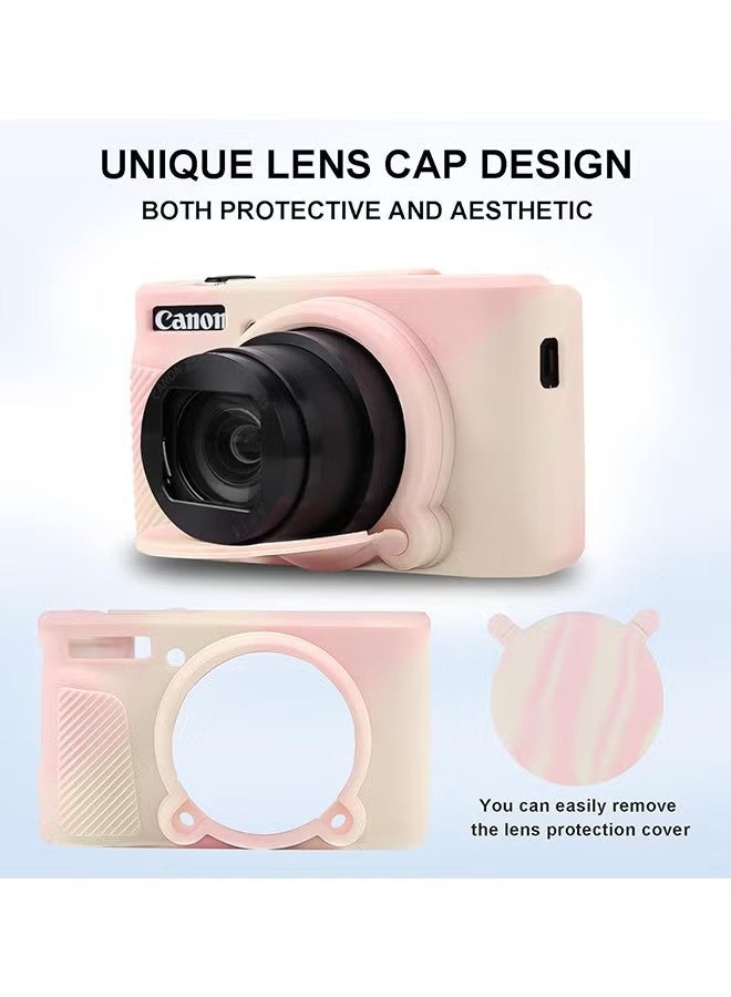YJ Silicone Protective Case Compatible with Canon PowerShot SX740 SX730 HS Digital Camera, Soft Rubber SX740 HS Protective Cover, Non-Slip and Scratch-Resistant, White and Pink - Image 3