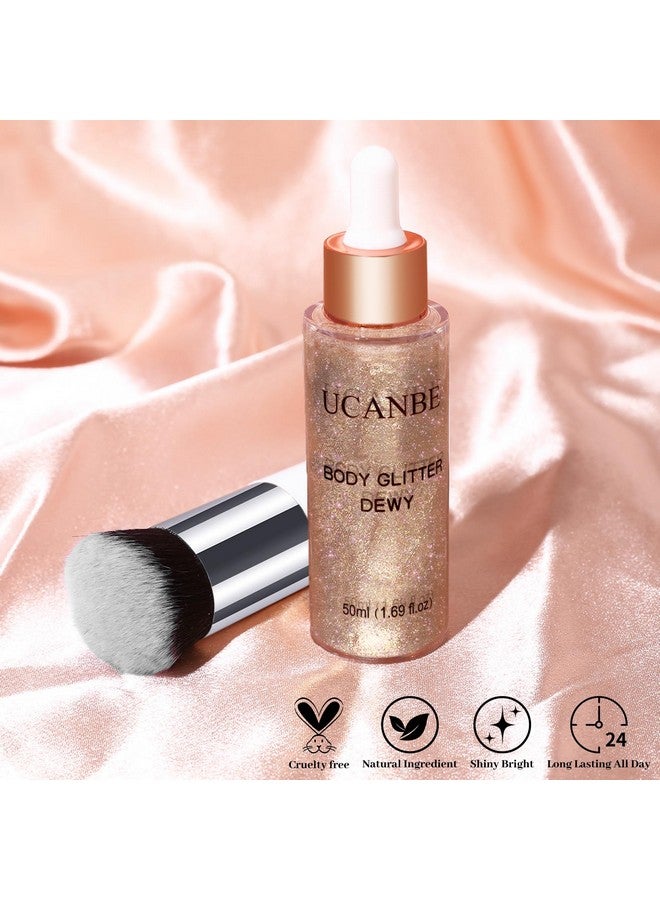 يوكانبي مُضيء سائل لامع للوجه والجسم من UCANBE مع قطرات ندية مع فرشاة مكياج، مُعزز لمعان المكياج، مُضيء للبشرة، مُلون للجسم، زيتي لامع، 50 مل/1.69 أونصة (03 ذهبي وردي، قياسي) - Image 5