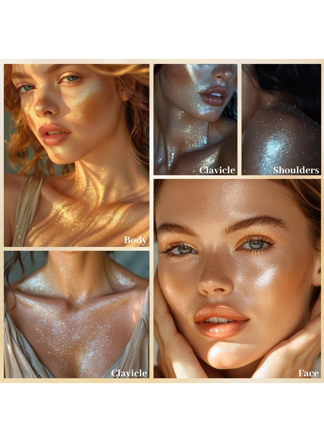 يوكانبي مُضيء سائل لامع للوجه والجسم من UCANBE مع قطرات ندية مع فرشاة مكياج، مُعزز لمعان المكياج، مُضيء للبشرة، مُلون للجسم، زيتي لامع، 50 مل/1.69 أونصة (03 ذهبي وردي، قياسي) - Image 4