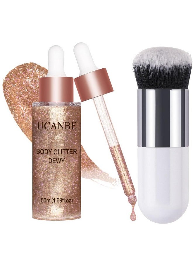 يوكانبي مُضيء سائل لامع للوجه والجسم من UCANBE مع قطرات ندية مع فرشاة مكياج، مُعزز لمعان المكياج، مُضيء للبشرة، مُلون للجسم، زيتي لامع، 50 مل/1.69 أونصة (03 ذهبي وردي، قياسي) - Image 1