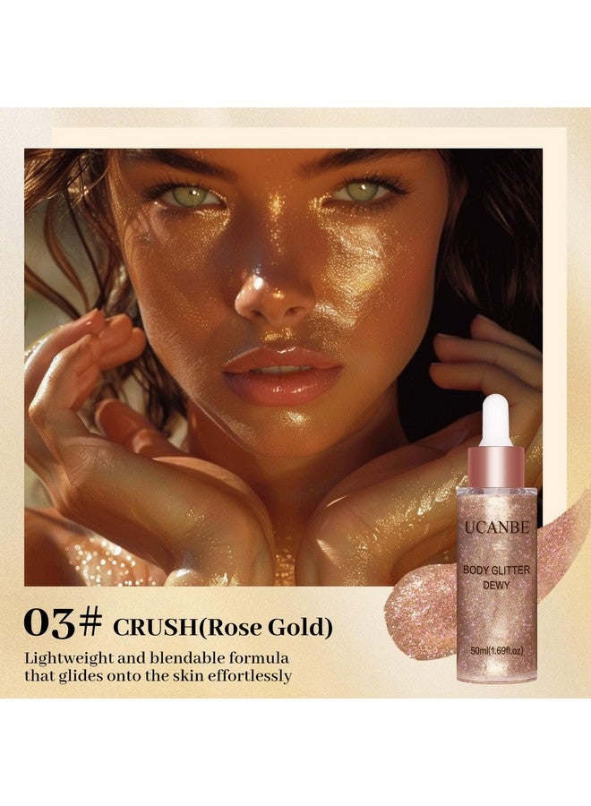 يوكانبي مُضيء سائل لامع للوجه والجسم من UCANBE مع قطرات ندية مع فرشاة مكياج، مُعزز لمعان المكياج، مُضيء للبشرة، مُلون للجسم، زيتي لامع، 50 مل/1.69 أونصة (03 ذهبي وردي، قياسي) - Image 2