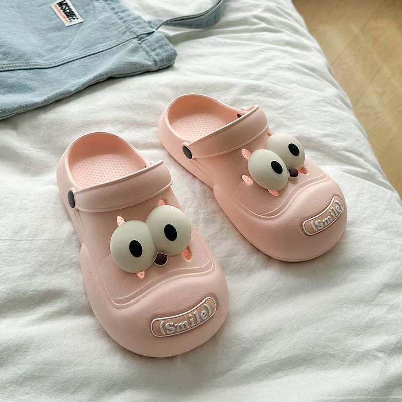 Summer Cartoon Diy Croc Shoes Women'S Big Eyes Garden Shoes Thick Sole New Outerwear Beach Baotou Eva Sandals And Slippers - Image 3