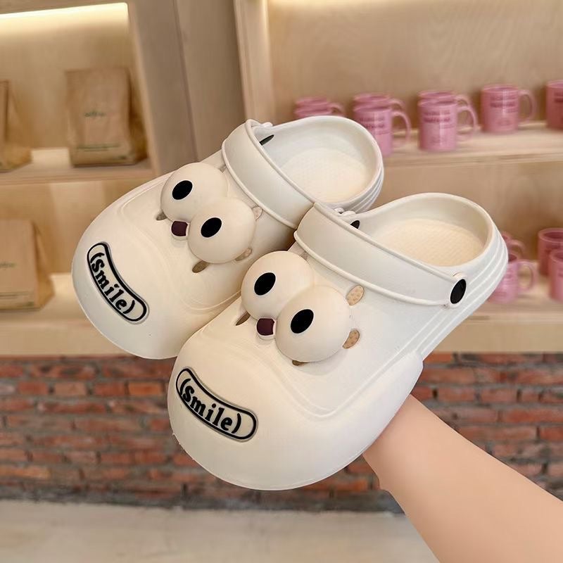 Summer Cartoon Diy Croc Shoes Women'S Big Eyes Garden Shoes Thick Sole New Outerwear Beach Baotou Eva Sandals And Slippers - Image 2