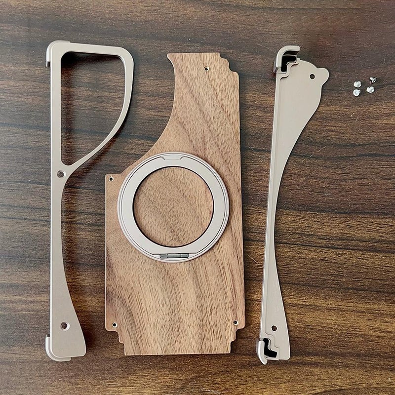 إيروريكس جراب هاتف MagSafe بدون إطار معدني من خشب الجوز لهاتف Samsung Galaxy S25 Ultra 5G، يدور 360 درجة، مع حامل (فضي) - Image 3