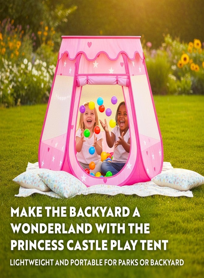 Playz Ball Pit Princess Castle Play Tent for Girls w/ 50 Balls Included - Pop Up Children Play Tent for Indoor & Outdoor Use - Playland Playhouse Tent w/ & Glow in The Dark Stars & Zipper Storage Case - Image 2