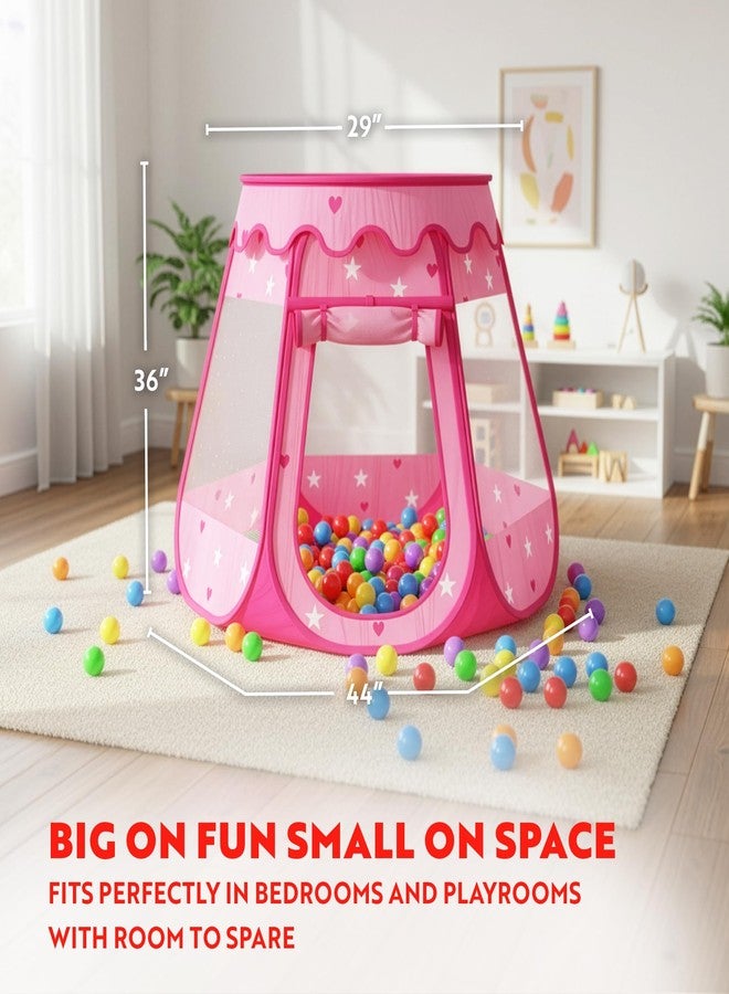 Playz Ball Pit Princess Castle Play Tent for Girls w/ 50 Balls Included - Pop Up Children Play Tent for Indoor & Outdoor Use - Playland Playhouse Tent w/ & Glow in The Dark Stars & Zipper Storage Case - Image 3