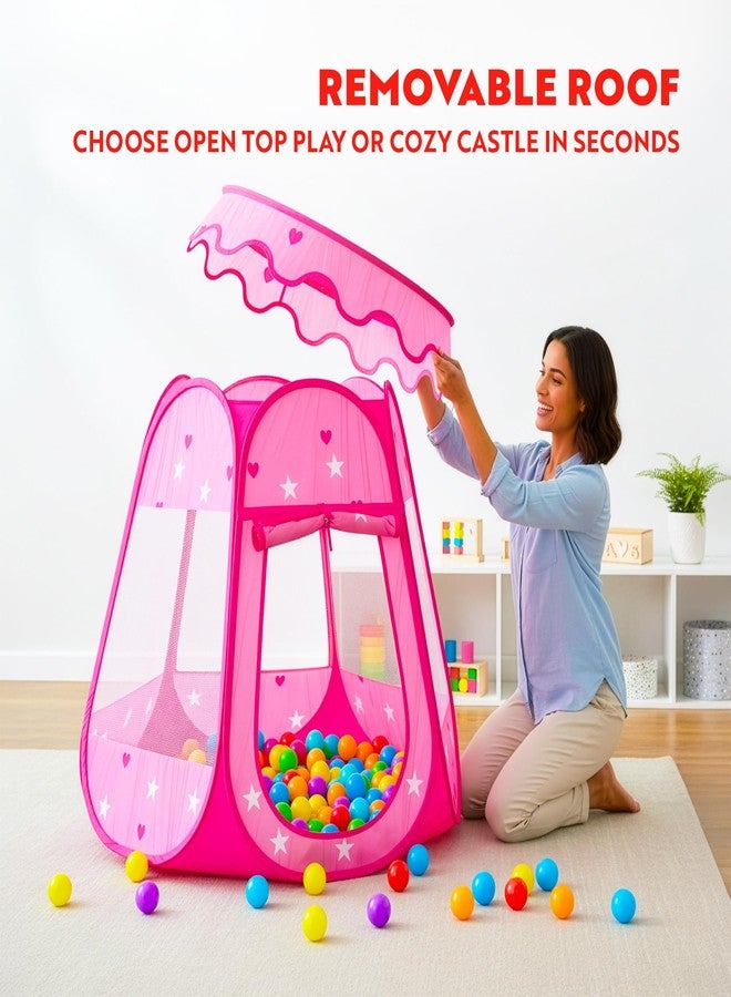 Playz Ball Pit Princess Castle Play Tent for Girls w/ 50 Balls Included - Pop Up Children Play Tent for Indoor & Outdoor Use - Playland Playhouse Tent w/ & Glow in The Dark Stars & Zipper Storage Case - Image 4