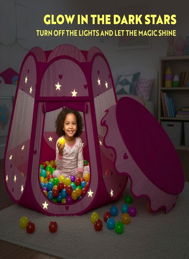 Playz Ball Pit Princess Castle Play Tent for Girls w/ 50 Balls Included - Pop Up Children Play Tent for Indoor & Outdoor Use - Playland Playhouse Tent w/ & Glow in The Dark Stars & Zipper Storage Case - Image 5