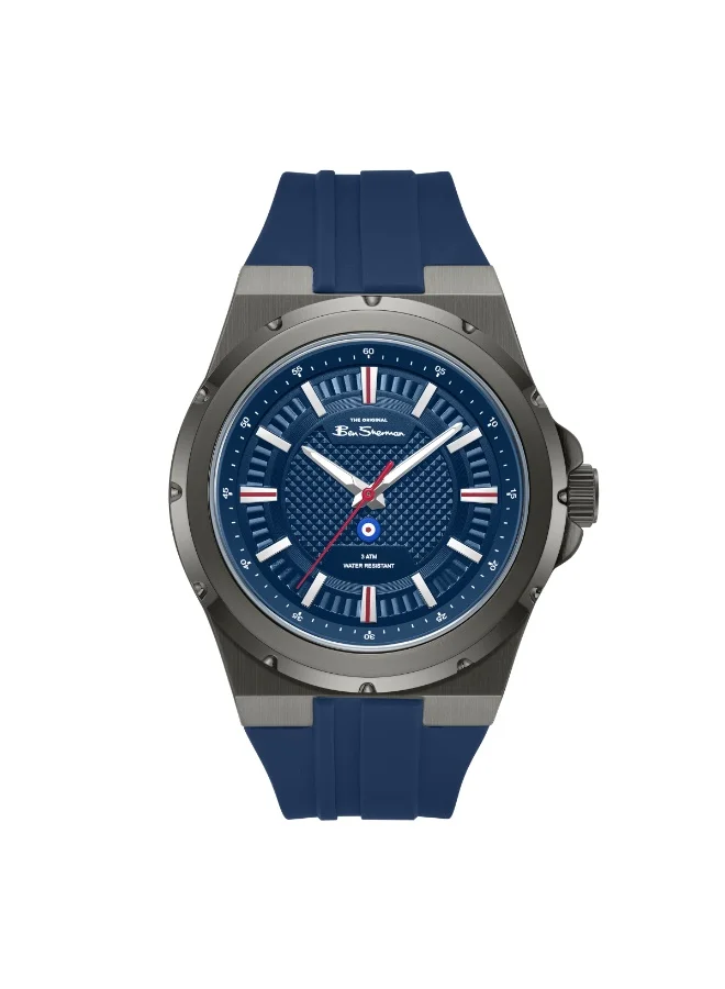بين شيرمان Gloucester Blue Dial Blue Silicone Strap Analog Watch for Men, 43mm