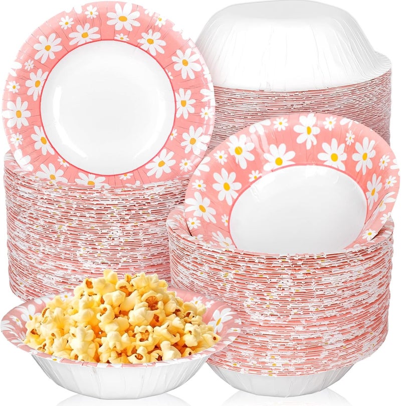 FYSUIMU 100 قطعة من أطباق الورق ديزي باللون الوردي والأبيض، أطباق تقديم يمكن التخلص منها، أطباق آيس كريم زهرية لحفلات الربيع وحفلات الزفاف وأعياد الميلاد ومستلزمات الحفلات - Image 1