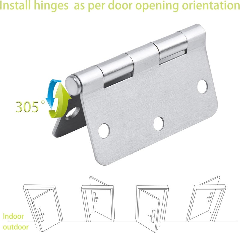 SORGMACH Door Hinge 3 1/2 Inch Interior Door Hinges Satin Nickel 3.5 Inch Interior Hinges Flat Iron Hinge 3 ½"x 3 ½" Door Hardware 1/4" Radius - 12 Pieces - Image 3