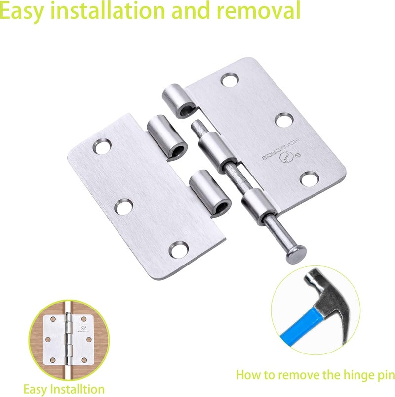 SORGMACH Door Hinge 3 1/2 Inch Interior Door Hinges Satin Nickel 3.5 Inch Interior Hinges Flat Iron Hinge 3 ½"x 3 ½" Door Hardware 1/4" Radius - 12 Pieces - Image 2
