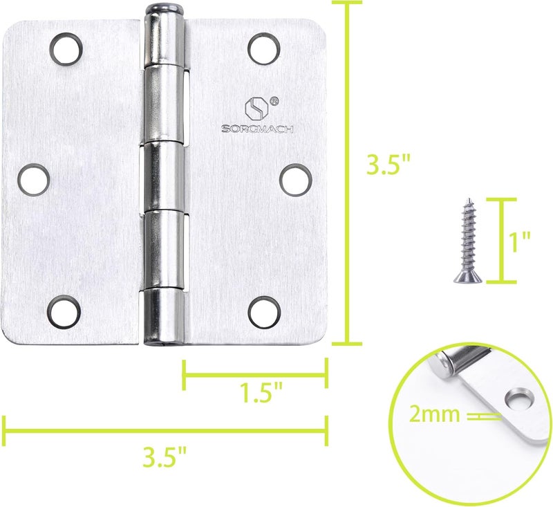 SORGMACH Door Hinge 3 1/2 Inch Interior Door Hinges Satin Nickel 3.5 Inch Interior Hinges Flat Iron Hinge 3 ½"x 3 ½" Door Hardware 1/4" Radius - 12 Pieces - Image 4