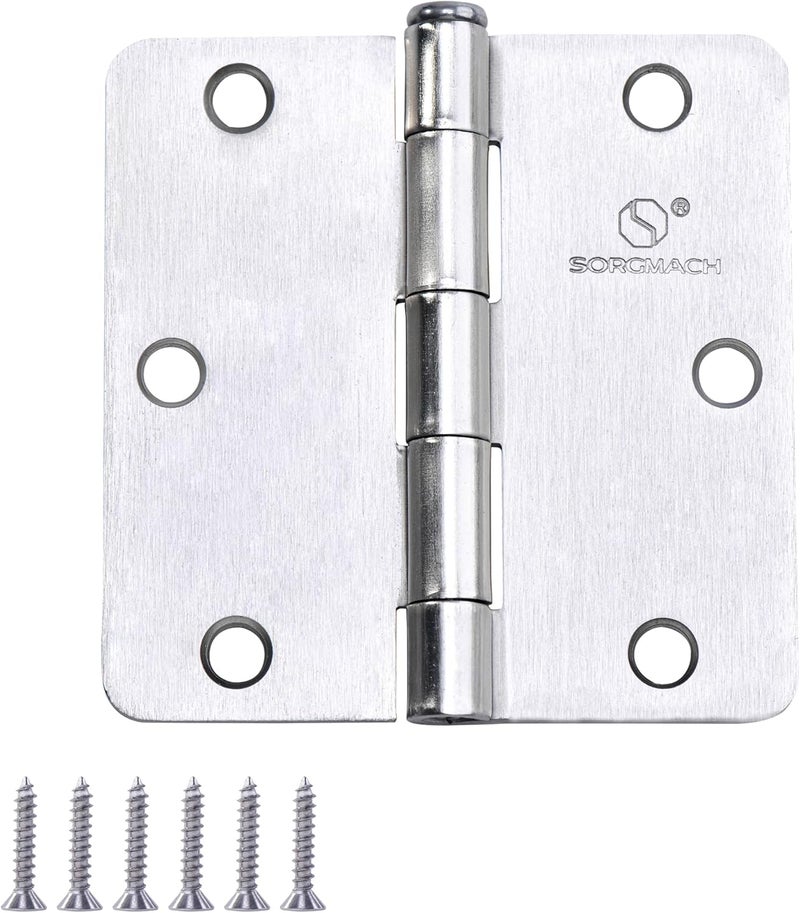 SORGMACH Door Hinge 3 1/2 Inch Interior Door Hinges Satin Nickel 3.5 Inch Interior Hinges Flat Iron Hinge 3 ½"x 3 ½" Door Hardware 1/4" Radius - 12 Pieces - Image 1