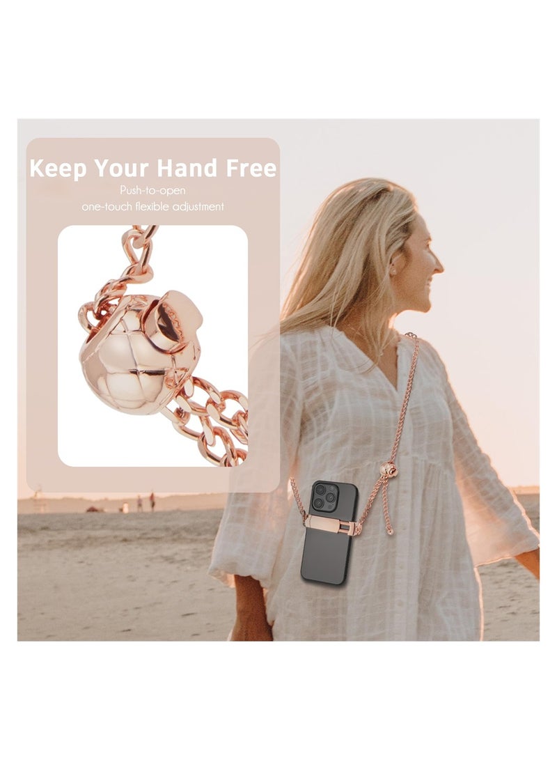 Excefore Universal Cell Phone Lanyard, Adjustable Universal Cell Phone Strap, Metal Crossbody Phone Lanyard with Detachable Clip, Anti Theft Phone Tether, Compatible with Most Phone Models - Rose Gold - Image 4