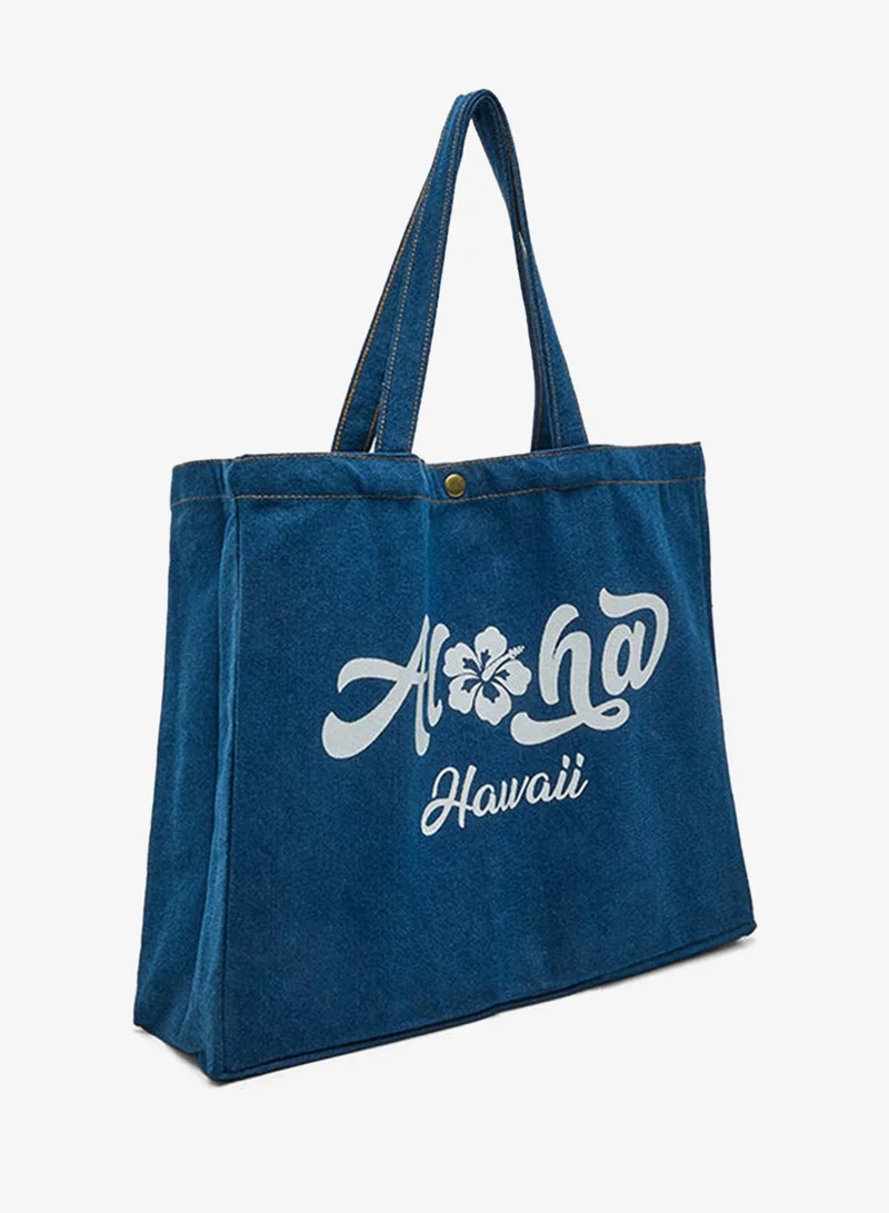 R&B Printed Denim Shoulder Bag