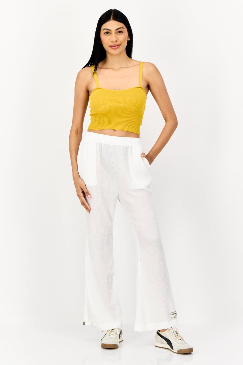 The Giving Movement Women Regular Fit Textured Wide Leg Pants, White  - Image 3