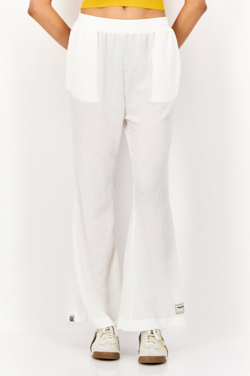 The Giving Movement Women Regular Fit Textured Wide Leg Pants, White  - Image 1